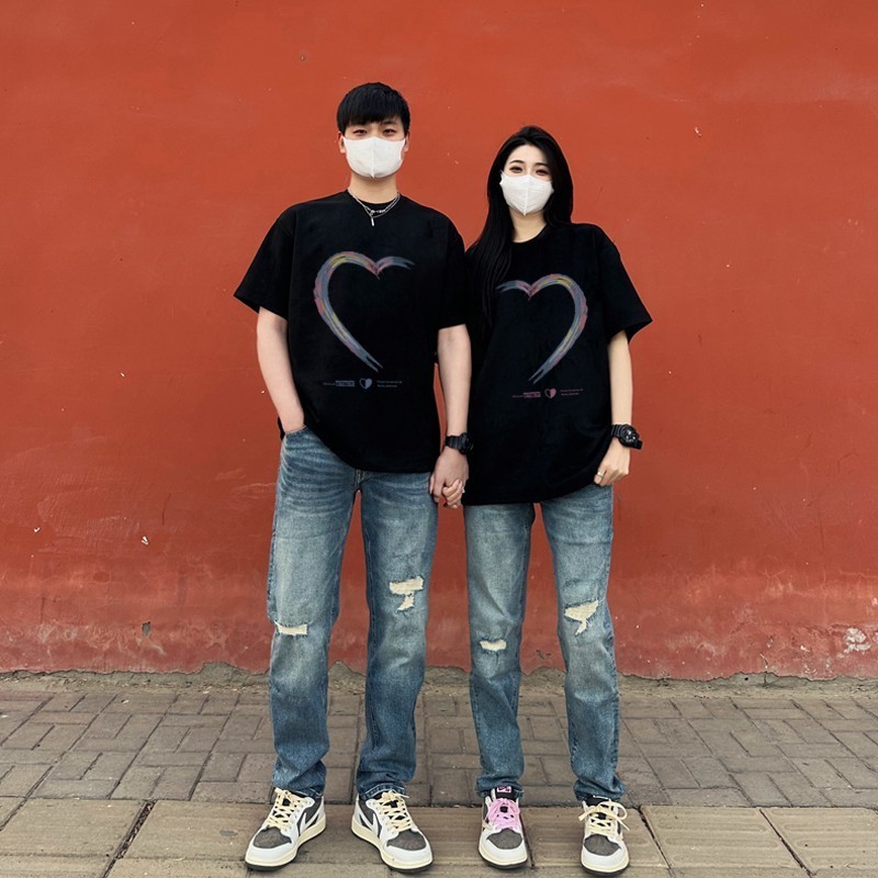 2024 Love Mr & Mrs Kawaii เสื ้ อยืดคู ่ รัก Harajuku Family เสื ้ อยืดแขนสั ้ น