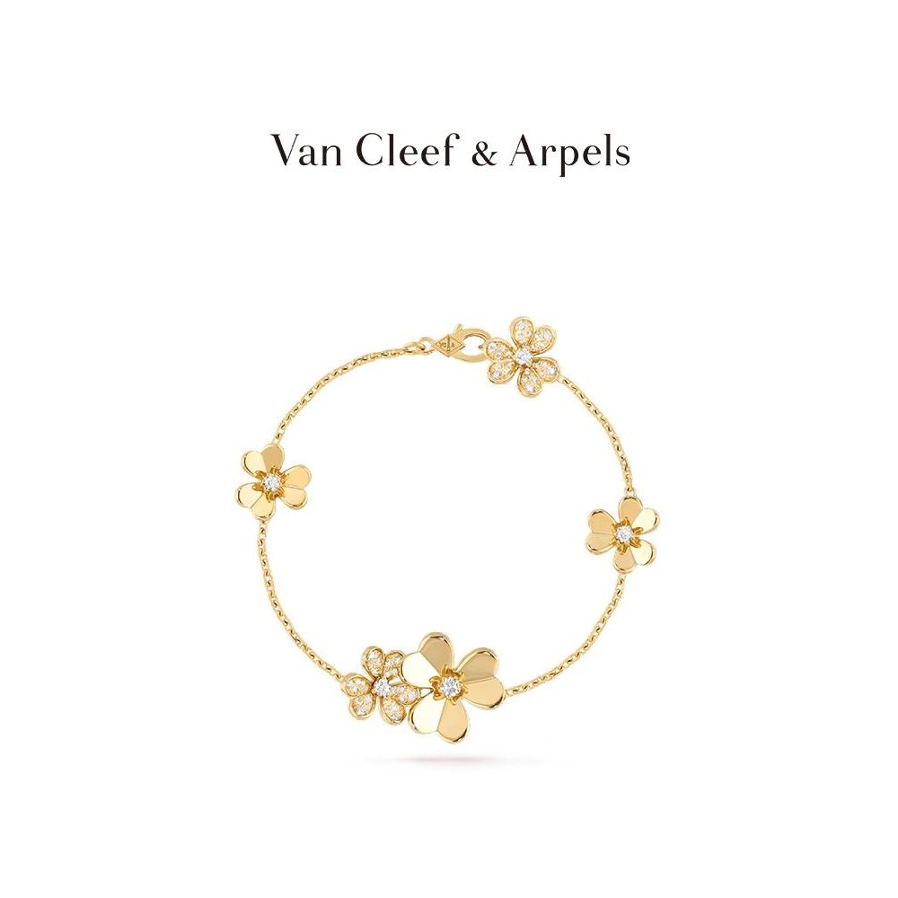 [ พร ้ อมกล ่ อง ] Van Cleef &amp; Arpels/Vca Frivole Series 18K Gold Diamond Five Flower Bracelet