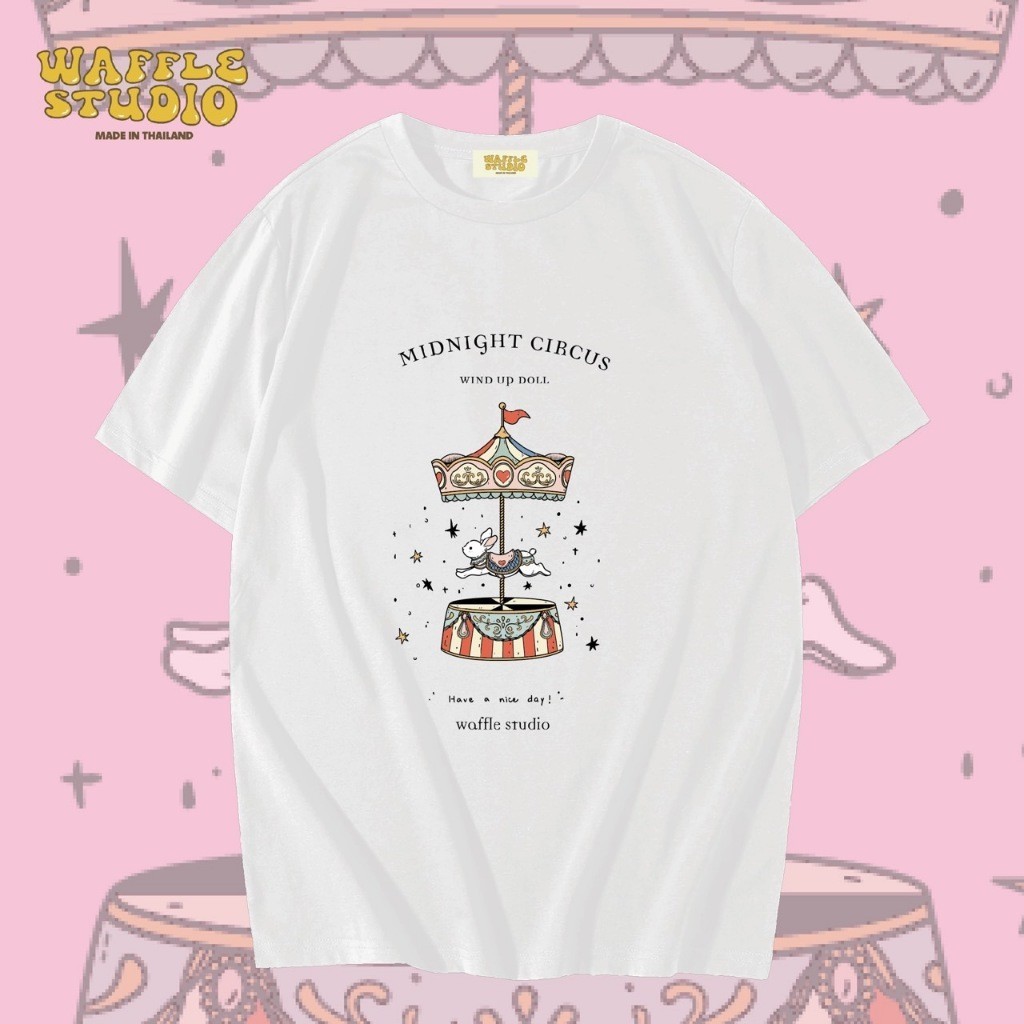 WX051 เสื้อยืดโอเวอร์ไซส์ เสื้อยืดเกาหลี ผ้าคอตตอน100% เสื้อยืดลายน่ารักๆ WAFFLE STUDIOS-5XL