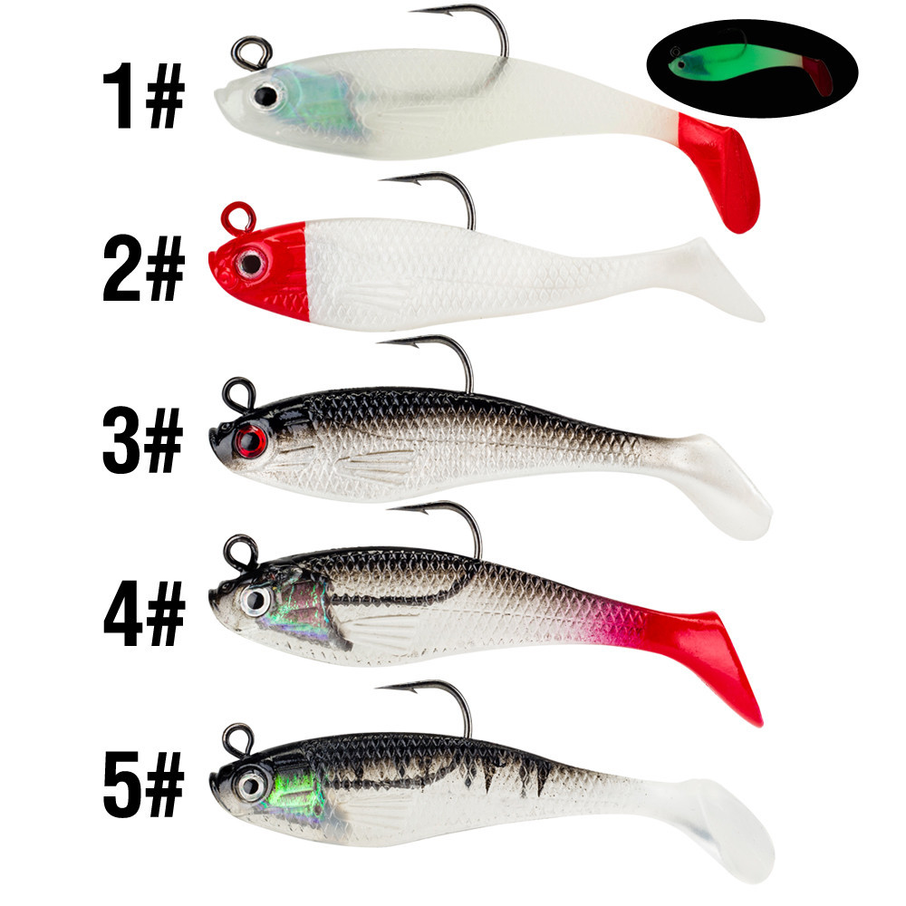 เหยื่อตกปลานุ่ม Pre-Rigged Jig Head 5 ชิ้น 8 เซนติเมตร/9 กรัมเหยื่อตกปลา T หาง Swimbait สําหรับเบสตกปลา Sinking เหยื่อตกปลาสําหรับน้ําเค็มน้ําจืด - รูปที่ 6