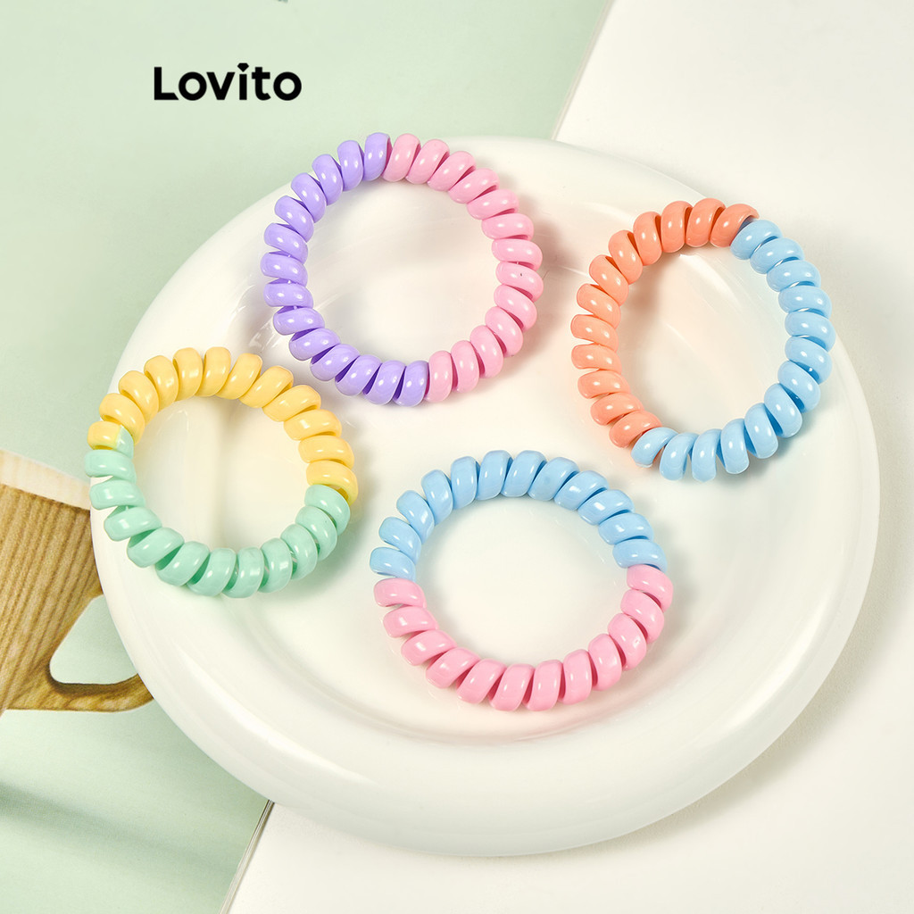 Lovito ยางมัดผมผู้หญิง สายเกลียว บล็อกสี ไล่โทนสี สีพื้น แนวแฟชั่น สไตล์น่ารัก LFA19953
