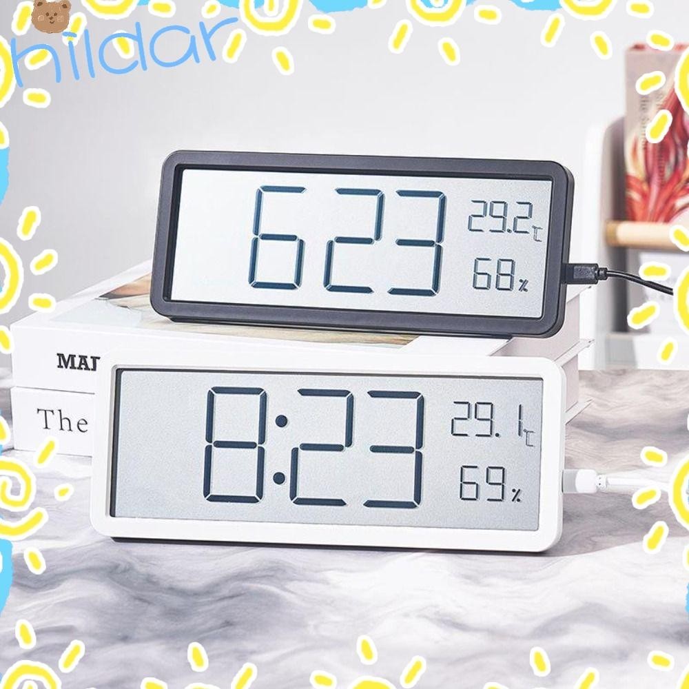 Hildar นาฬิกาดิจิทัลติดผนัง พลาสติก หน้าจอ LCD แบบพกพา ใช้แบตเตอรี่ 2 สี สําหรับตกแต่งบ้าน