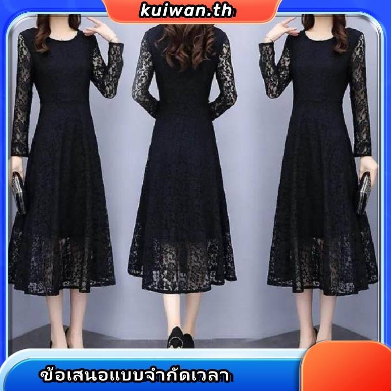 ชุดเดรสกระโปรง ความยาวปานกลาง แขนสั้น ปักลายลูกไม้ พลัสไซซ์ สีดํา สไตล์เกาหลี สําหรับสตรี Y5YD - รูปที่ 5