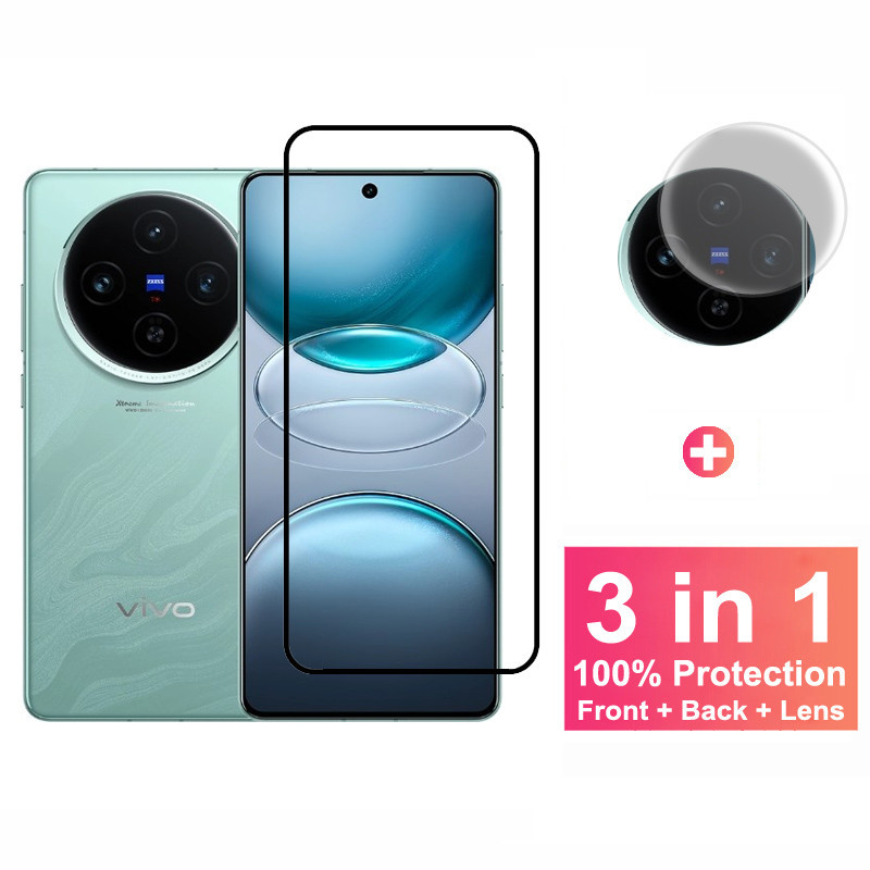 3 in 1 ฟิล์มกระจก สำหรับ Vivo X100s ปกเต็ม กระจกนิรภัยป้องกันหน้าจอ สำหรับ ฟิล์ม Vivo X200 Pro Mini X100s Vivo V30 V40 SE Lite 5G ฟิล์ม ร้อมตัวป้องกันเลนส์กล้อง