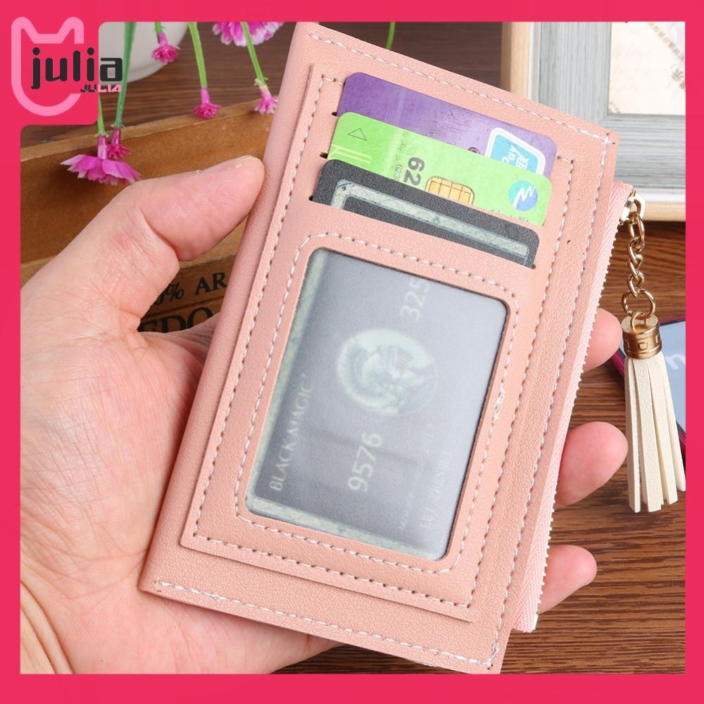 [Julia1.th] Fashion PU Solid Wallet Card Holder Bag Women Tassel Multi-slot Mini Purses