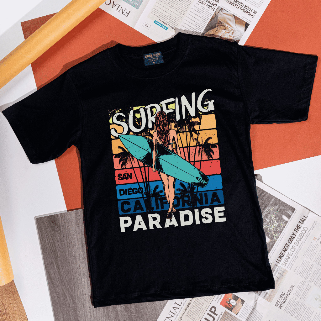 (พร้อมส่ง) เสื้อยืด  SURFING PARADISE - ผ้า Cotton100%