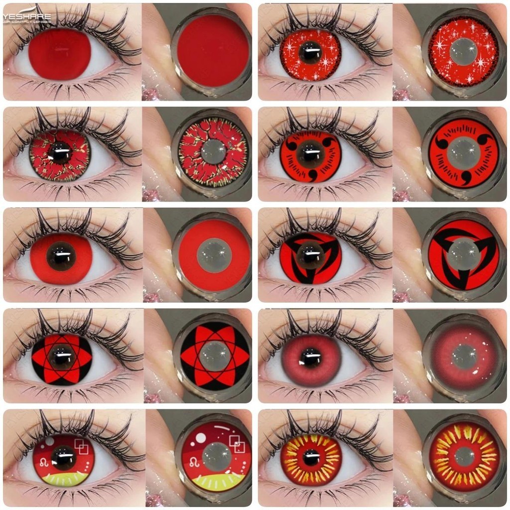 อายชา สีแดงคอสเพลย์สีคอนแทคเลนส์สําหรับตาอะนิเมะเลนส์ตา1คู่สีแดงเลนส์คอนแทคเลนส์เครื่องสําอางเลนส์สีตา