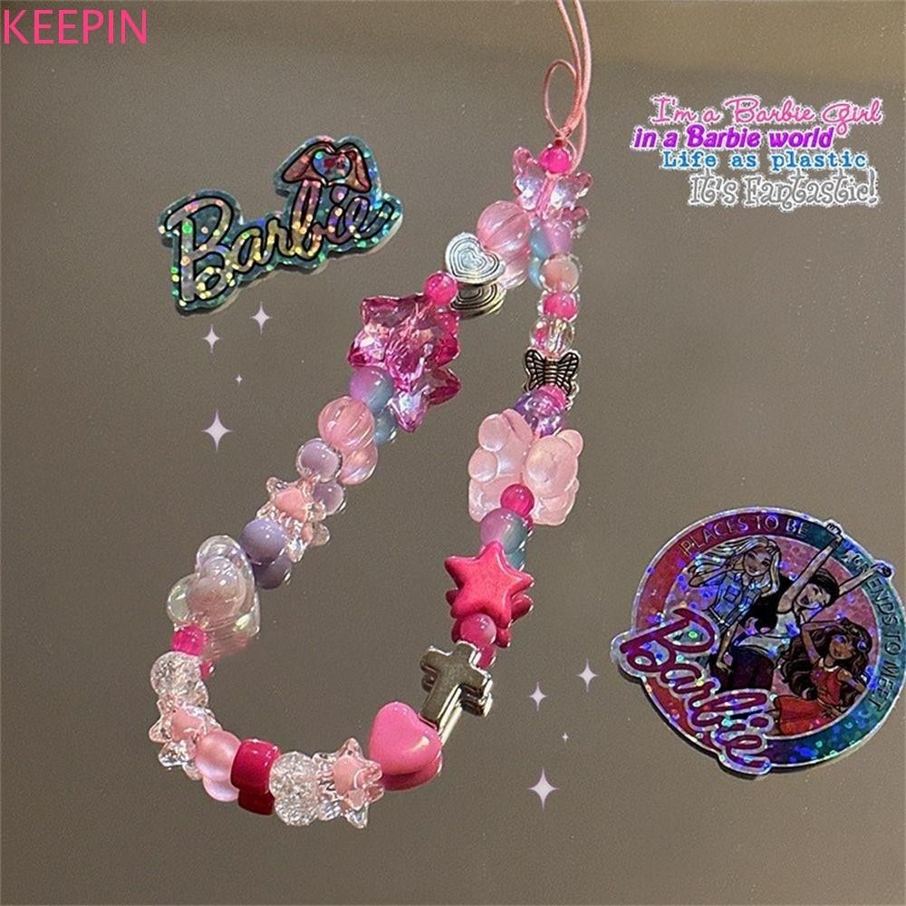 Keepin Y2k โทรศัพท์ Lanyard, หวาน Cool Pink Pearl สายคล้องโทรศัพท์มือถือ, น่ารัก Buttfly สไตล์ Heart Star Bear Cool Girl โทรศัพท์ Chain โทรศัพท์ Charms