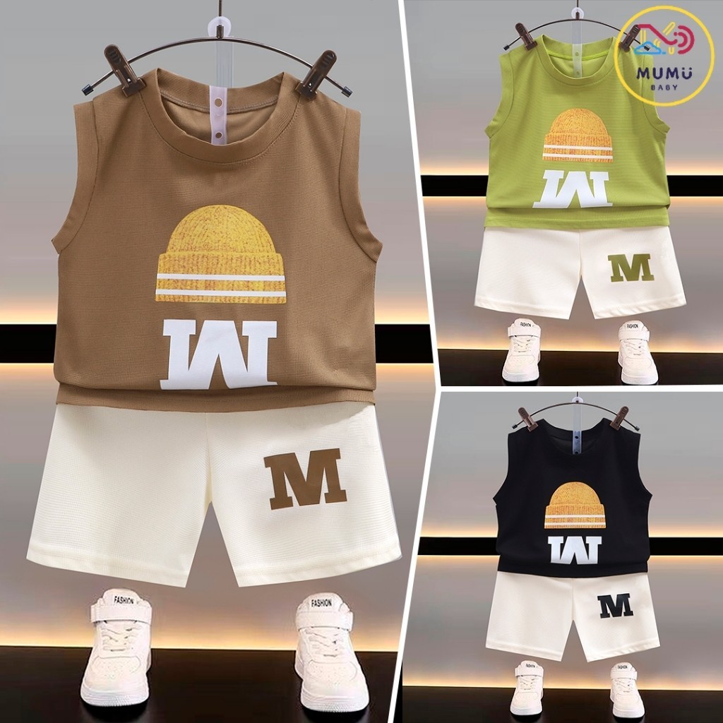 สินค้าพร้อมส่ง ชุดเซ็ท 2ชิ้น เสื้อกล้าม +กางเกง  สีสันน่ารัก สกรีนลายชัด เหมาะสำหรับเด็กผู้หญิงและผู้ชาย