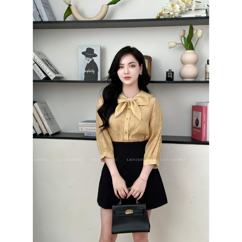 Cliin Clothing AKL655PRI-S24 เสื้อเชิ้ตผู้หญิงคอผูกโบว์