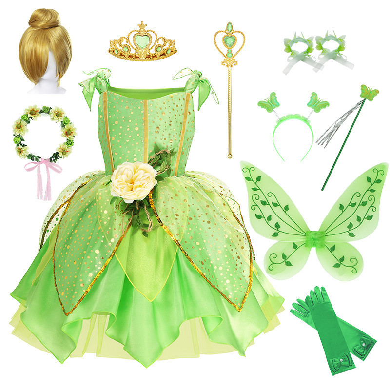 Disney Tinker Bell ชุดเจ ้ าหญิงคอสเพลย ์ เครื ่ องแต ่ งกายเด ็ กสาวชุดวันเกิดฮาโลวีนเสื ้ อผ ้ า