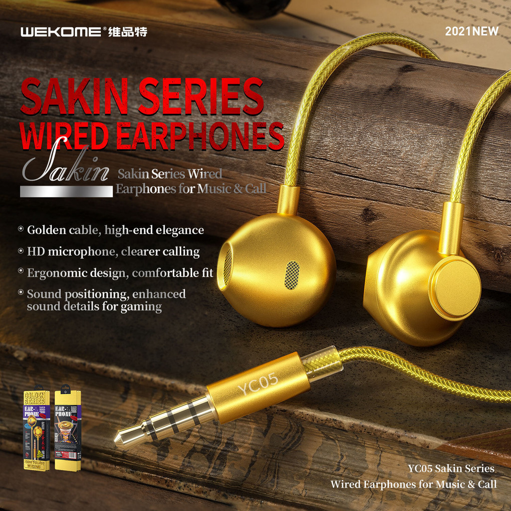 แท้100% ส่งไว รับประกัน1ปีเต็ม! wekome yc05 หูฟังยาว แจ๊ค 3.5 มม. Sakin Series Wired Earphones For M