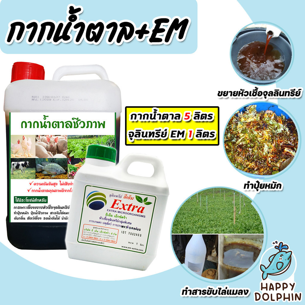 กากน้ำตาล 5 ลิตร 7 กิโลกรัม + จุลินทรีย์ EM 1 ลิตร ทำน้ำหมัก หมักปุ๋ย ผสมอาหารสัตว์ บำบัดน้ำเสีย สินค้าดี มีคุณภาพ