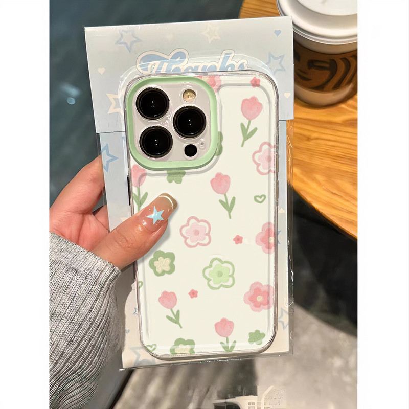 Green Pollen Tulip Pattern เคสโทรศัพท ์ ซิลิโคนใสเหมาะสําหรับ iPhone x/xs/xr/xsmax/7/8plus/11Promax/12/13/14Promax/15กันกระแทกรวมทุกอย ่ างเคสป ้ องกัน MIMY