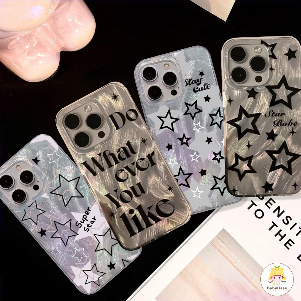 ตัวอักษรภาษาอังกฤษ Super Star เคสเลเซอร์โฮโลแกรมสุดหรูสำหรับ iPhone 11 13 12 15 14 Pro Max 7 8 Plus XR X XS Max