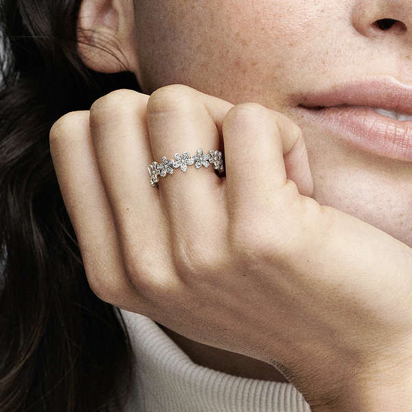 แหวนเงินแท้ แหวนเงิน [520 ปัจจุบัน] แหวน Pandora Pandora Sparkling Daisy Corolla 925 Silver Set Spirit Stone Premium Personality