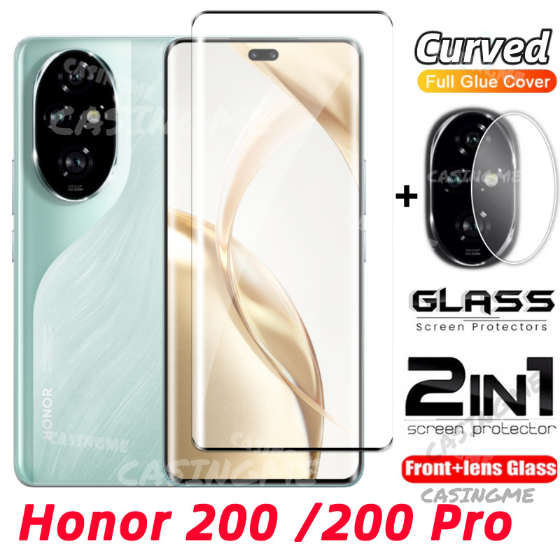 ฟิล์มกระจกนิรภัยโค้ง 2 in 1 สําหรับ Honor 600 5G, Honor 200 Pro 5G/4G (2024) ปกป้องหน้า-หลัง เลนส์กล้องเต็มจอ คลุมทั้งหมด