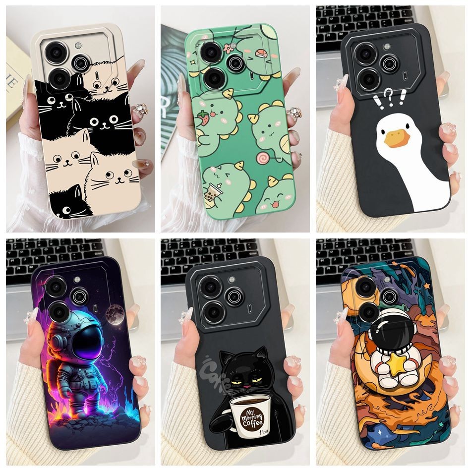 Tecno Pova 6 6Pro เลนส์ป้องกันกรณี Pova6 6 Pro 5G LI9 LI7 น่ารักนักบินอวกาศแมวไดโนเสาร์การ์ตูนซิลิโคนอ่อนนุ่มเยลลี่เคสโทรศัพท์