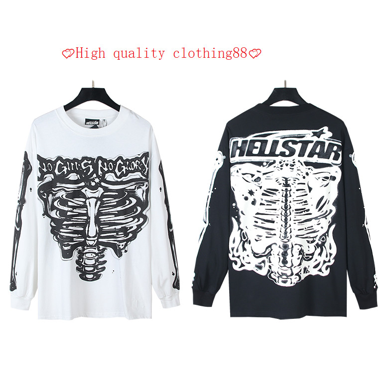 ยิงจริง Hellstar Hellstar ความงามอินเทรนด ์ High Street ผ ้ าฝ ้ ายหลวม Bottoming เสื ้ อยืดแขนยาวยาว T562