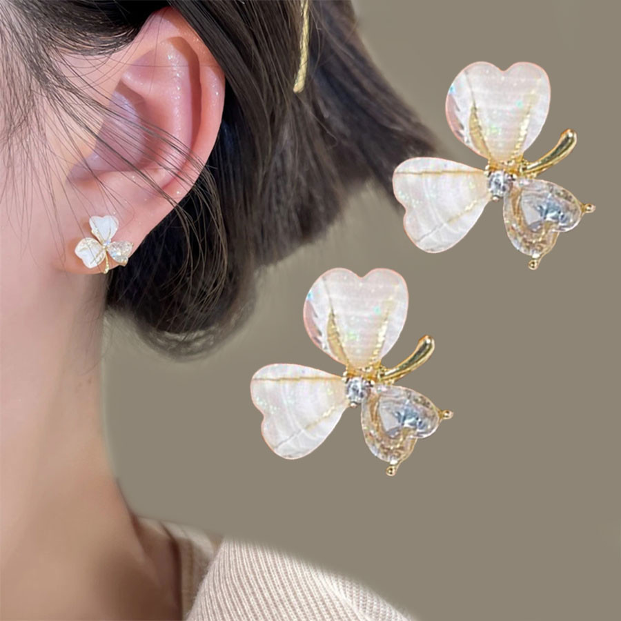 ประณีตขนาดเล ็ ก Clover Rhinestone High-End Unique Niche Design ต ่ างหูแฟชั ่ น