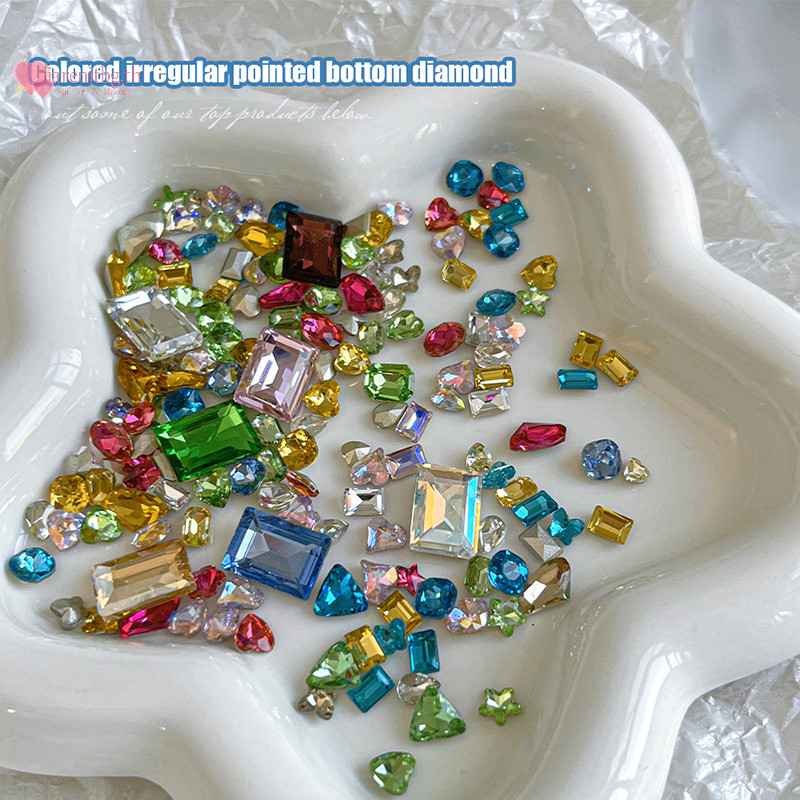 Renbg 50pcs Rhinestones เล็บ Charm รูปพิเศษชี้ด้านล่างคริสตัลที่มีสีสัน Jewel สําหรับ Face เสื้อผ้ารองเท้า Decor เล็บอุปกรณ์ TH