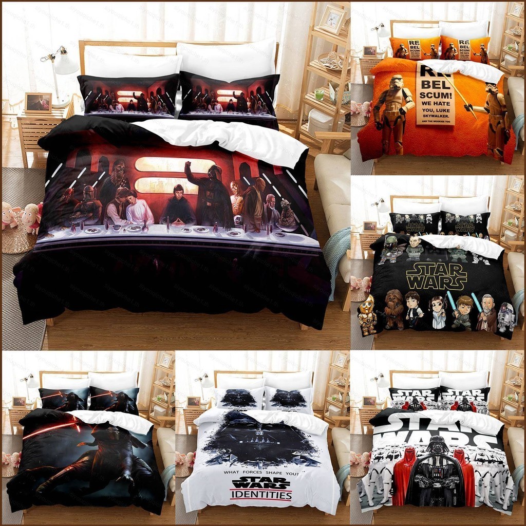 SY1 Star Wars 3IN1 ชุดเครื่องนอนผ้าปูที่นอนผ้านวมปลอกหมอนบ้านห้องนอนล้างทําความสะอาดได้หอพัก