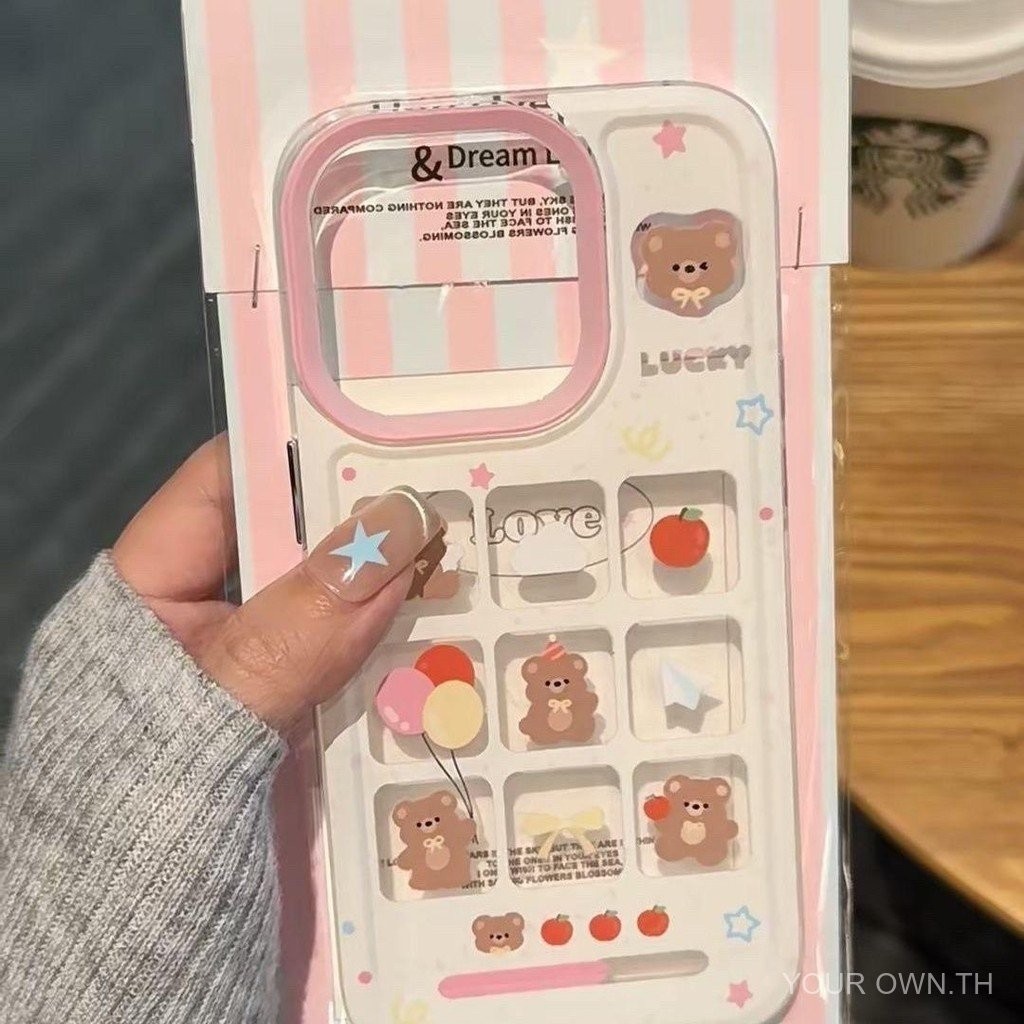 แหวนสีชมพูคอนโซลเกมหมีเหมาะสําหรับ Apple ซิลิโคน iPhone15/14promax/13/12 เคสโทรศัพท ์ Soft xs EYUH