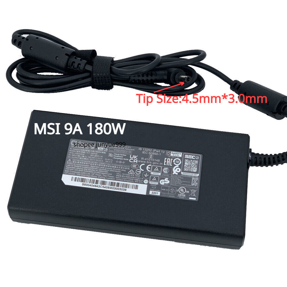 Chicony 20V 9A 180W อะแดปเตอร ์ จ ่ ายไฟสําหรับ MSI GF66 GF75 GL76/Katana 17/Sword 15 A17-180P4B Charger