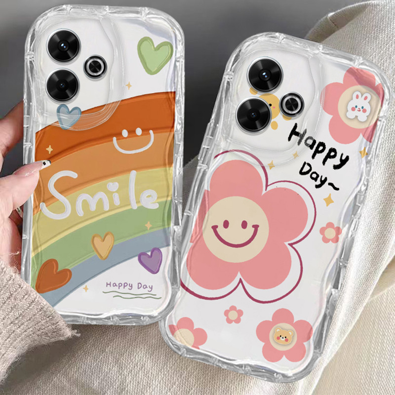เคส Redmi 13 4G 12 13C 12C 9C 9 9A โทรศัพท์มือถือแบบนิ่ม ใส ลายหยัก แฟชั่น สําหรับ cute flower Rainbow