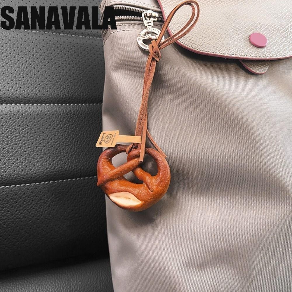 Sanavala Bagel Key Chain, อัลคาไลน์ขนมปังพวงกุญแจ Pretzel กระเป๋าจี้, แฟชั่นยิ้มน่ารักเชือก Croissant กระเป๋าอุปกรณ์เสริมกระเป๋าเป้สะพายหลังตกแต่ง
