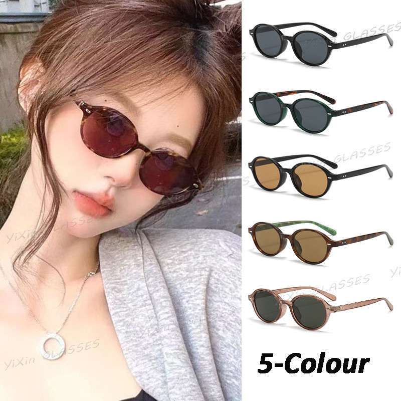 เกาหลี Retro กรอบรูปไข่แว่นตากันแดดสําหรับผู้หญิงผู้ชาย UV Protection Bookworm รูปแบบเสือดาวกรอบขนาดเล็กรอบแว่นตากันแดด Shade สําหรับผู้หญิง