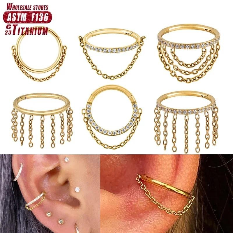 G23 ไทเทเนียมเจาะ Septum Zircon หู Tragus กระดูกอ่อนจมูกแหวน Daith Helix Hoop Clicker ผู้หญิงเครื่องประดับสาวของขวัญขายส่ง