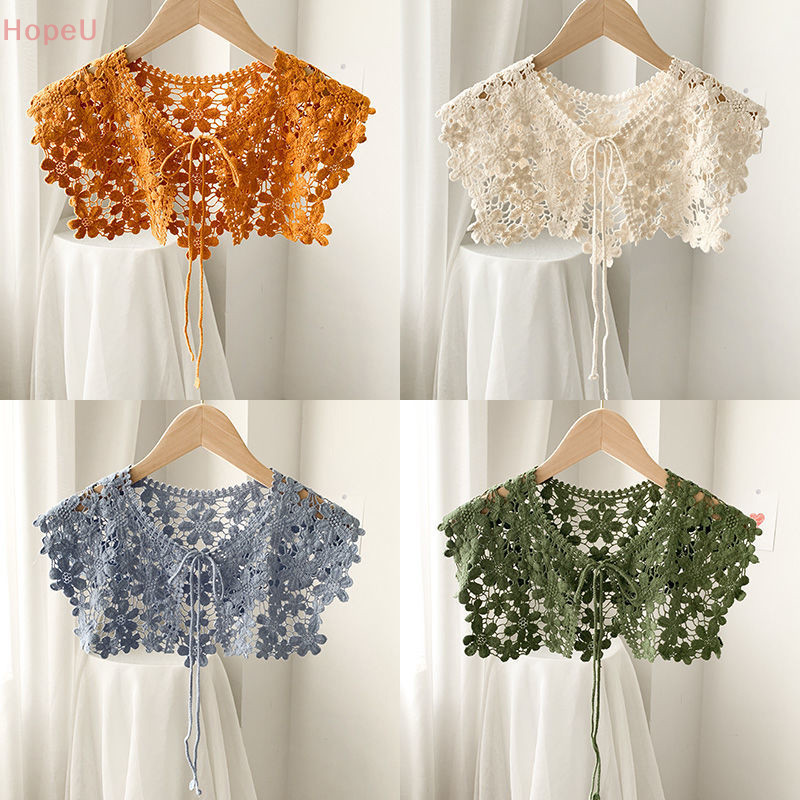 [หวัง] ดอกไม้ลูกไม้กลวงผ้าคลุมไหล่สีทึบลูกไม้ขึ้นเสื้อกั๊กหญิงฤดูใบไม้ผลิฤดูใบไม้ร่วงอเนกประสงค์ตกแต่งผ้าคลุมไหล่