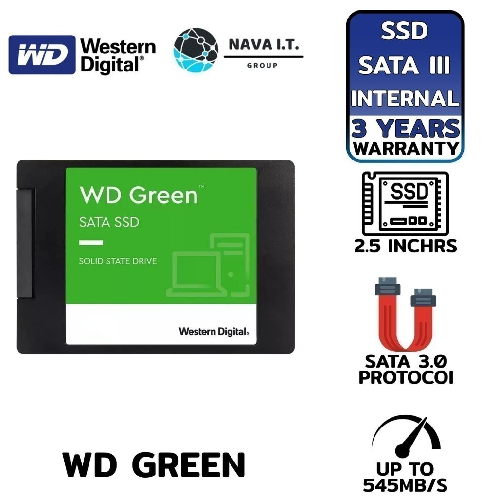 มีส่งด่วน WD GREEN SSD SATA 120GB 240GB 480GB 1TB รับประกัน 3 ปี