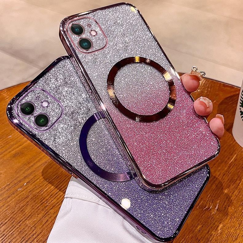 เคส iPhone 12 iPhone 12 pro iPhone 12 pro max เคสกลิตเตอร์ชุบหรูหรา เคสโทรศัพท์กลิตเตอร์ชุบพร้อมแม่เหล็กดูดและเลนส์ป้องกันการตกสําหรับครอบคลุมเต็มรูปแบบ เคสโทรศัพท์ iPhone 12 iPhone 12 pro iPhone 12 pro max