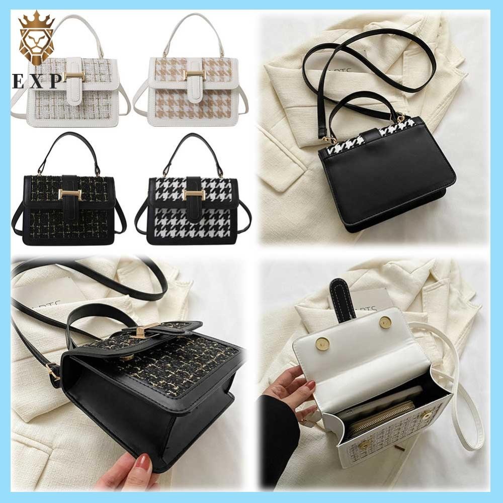 [explosion1.th] Women PU Leather Classic Plaid Bag Flap Top Hand Bag Shoulder Bag for Shopping