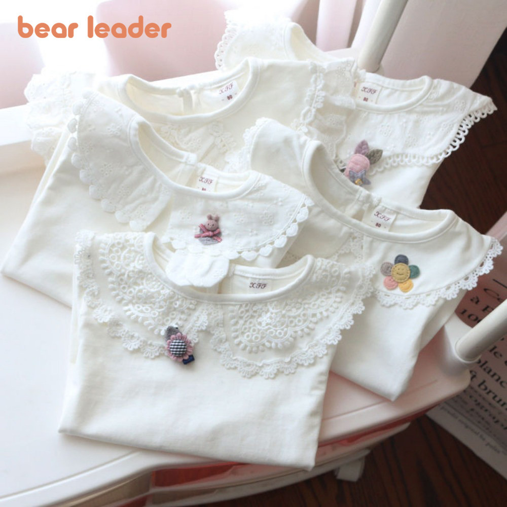 หมีผู้นําคอตุ๊กตาแขนยาวเสื้อยืดลูกไม้สีขาวเสื้อคอกลมแครอทดอกทานตะวันปักการพิมพ์เสื้อกล้ามสาวเสื้อผ้า