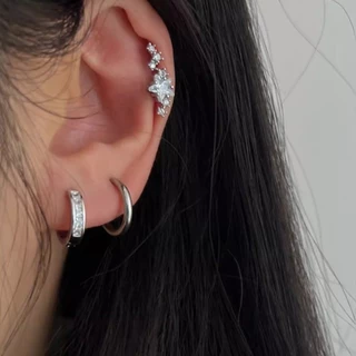 Roselife 1PC S925 เงิน Shining คริสตัล Star สกรูต่างหูผู้หญิงหญิง Hypoallergenic หูกระดูกหู Studs เครื่องประดับ