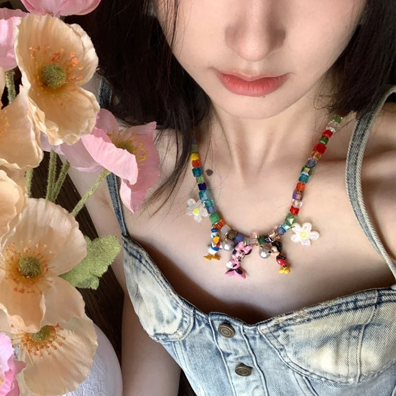 2024 ฤดูร้อน โดปามีน สีคริสตัลมิกกี้สร้อยคอผู้ใหญ่หญิงการ์ตูนเมาส์จี้กระดูกไหปลาร้าโซ่อุปกรณ์เสริมโซ่เสื้อกันหนาว