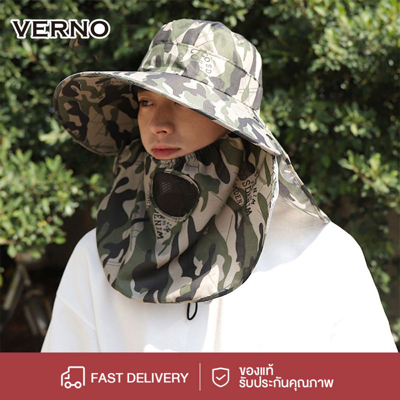 VERNO-Beauty Shop ลำลอง หมวกปีนเขา โพลีเอสเตอร์ ผู้ชาย ทำนาทำนาทำนา กลางแจ้ง มีพนังคอ หมวกกันแดดผู้หญิง หมวกถังลายพราง ฤ