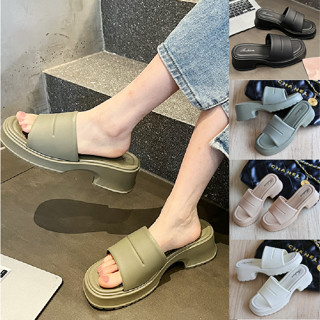 รองเท้าแตะแบบสวม รองเท้าส้นตึก รองเท้าออกงาน สุภาพ พื้นหนา6เ…