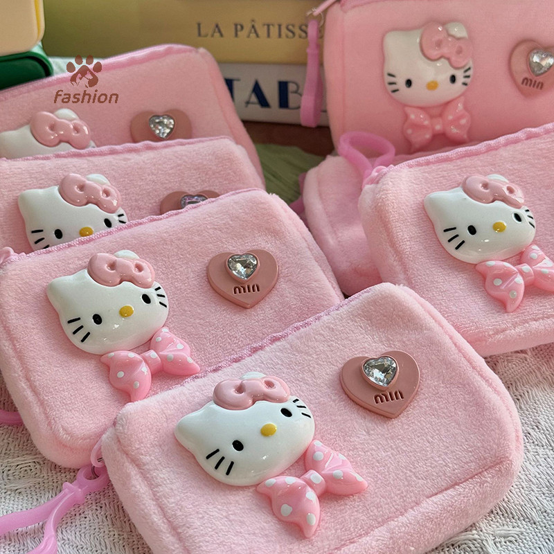 SANRIO [แฟชั่น] ซานริโอ สวัสดี คิตตี้ น่ารักสีดํากระเป๋าบัตรตุ๊กตากระเป๋าใส่เหรียญการ์ตูน น่ารัก สาวของขวัญอุปกรณ์อะนิเมะของเล่น {ไทย}