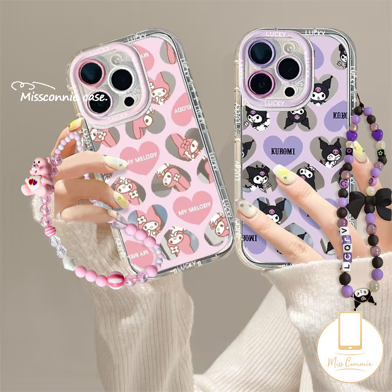 การ์ตูน Love Heart Melody Kuromi Bow สร้อยข้อมือสําหรับ Samsung A15 A51 A14 A05s A35 A55 A34 M01S A54 A24 A13 A05 A12 A03 A02s A25 A10s A34 A03s M12 หรูหรากระจกMmake