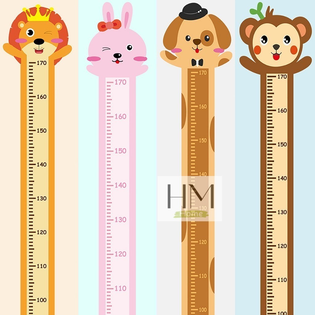 ใหม่ สติ๊กเกอร์วัดส่วนสูง ที่วัดส่วนสูงแบบติดผนัง ลายการ์ตูน 4 ลาย 170 cm