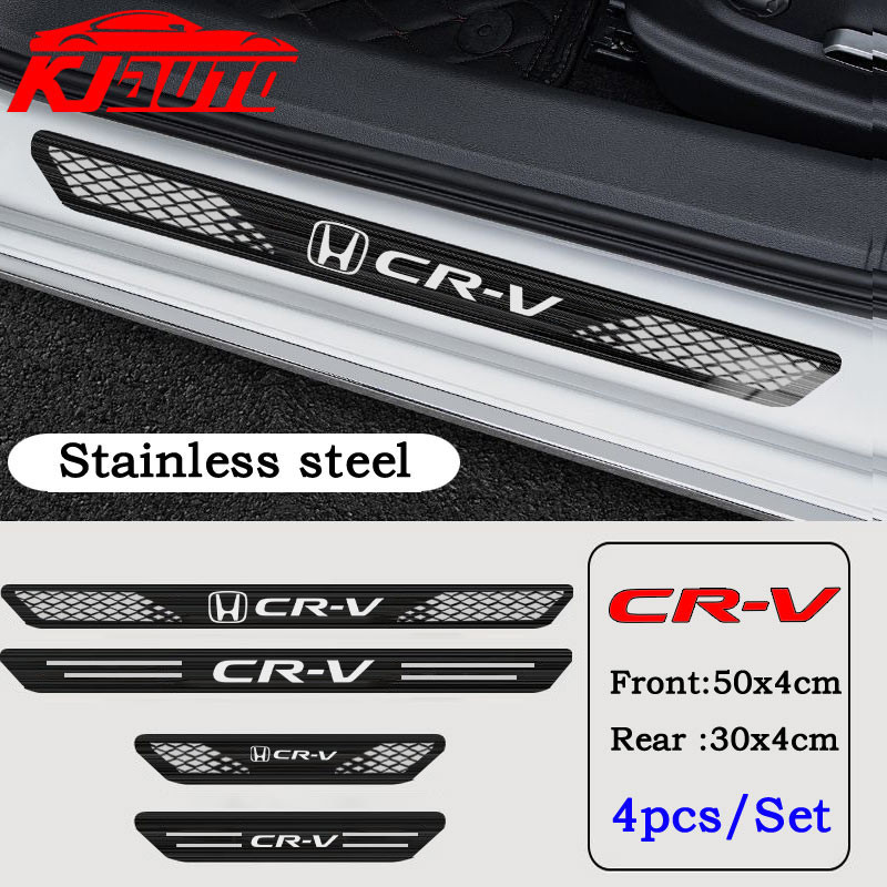 4pcs Honda CRV รถสแตนเลสเกณฑ์แถบประตูรถ Sill โลหะยินดีต้อนรับ Pedal Auto ตกแต่งสติกเกอร์จัดแต่งทรงผม