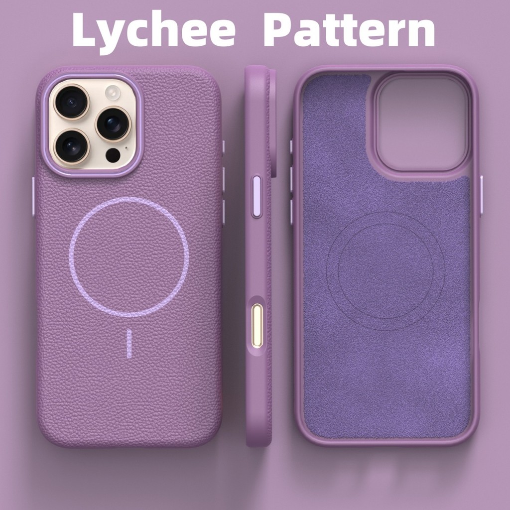 ใหม่สีม่วงปลอกหรูหราเคลือบป้องกันลายนิ้วมือหนังเคสโทรศัพท์สําหรับ ไอโฟน 16 15 14 13 มือโปร สูงสุด 16บวก กรณีชาร์จไร้สาย14บวก กันกระแทก13มือโปร ปกหลัง