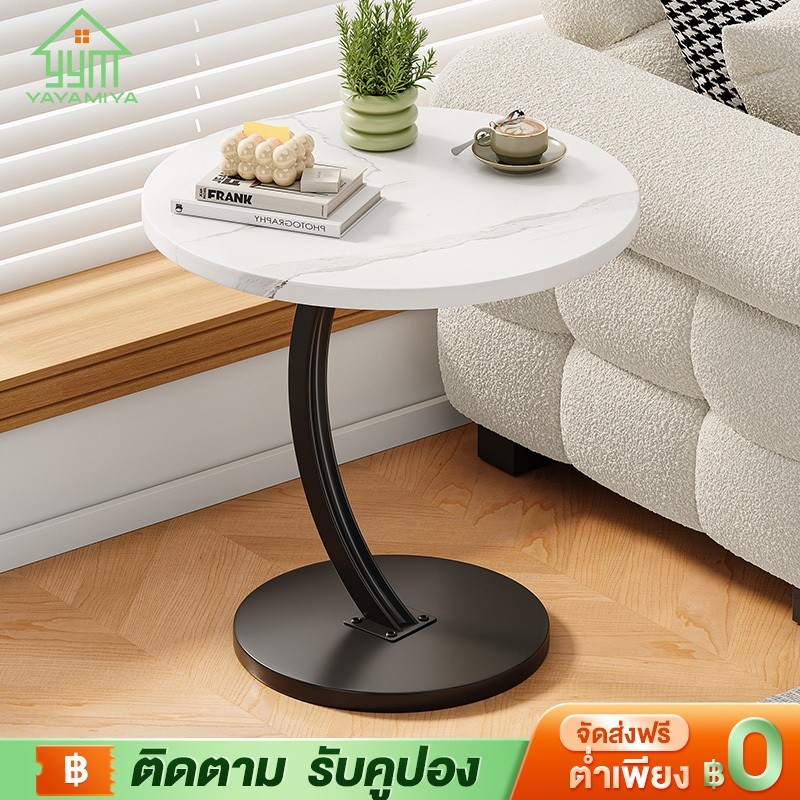 YYM เหล็กเต็ม โต๊ะชา โต๊ะกาแฟ 50*50*48cm โต๊ะหัวเตียง สไตล์โมเดิร์น เรียบง่ายทันสมัย 2 ชั้น สีดำ สีข
