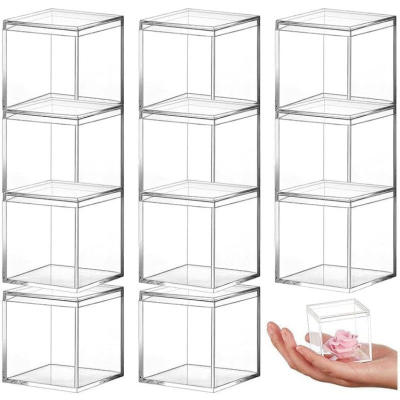 4 ชิ้นอะคริลิค-โปร่งใส-กล่อง-พร้อม-ฝาครอบ - Mini-Square-Storage - Food-Candy-Container - กันฝุ่น-Gift-Packing - Clear-Plastic-Display