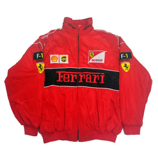 F1 เสื้อแจ็กเก็ตแขนยาว ผ้าฝ้าย ปักลาย Ferrari Team สีแดง แฟช…