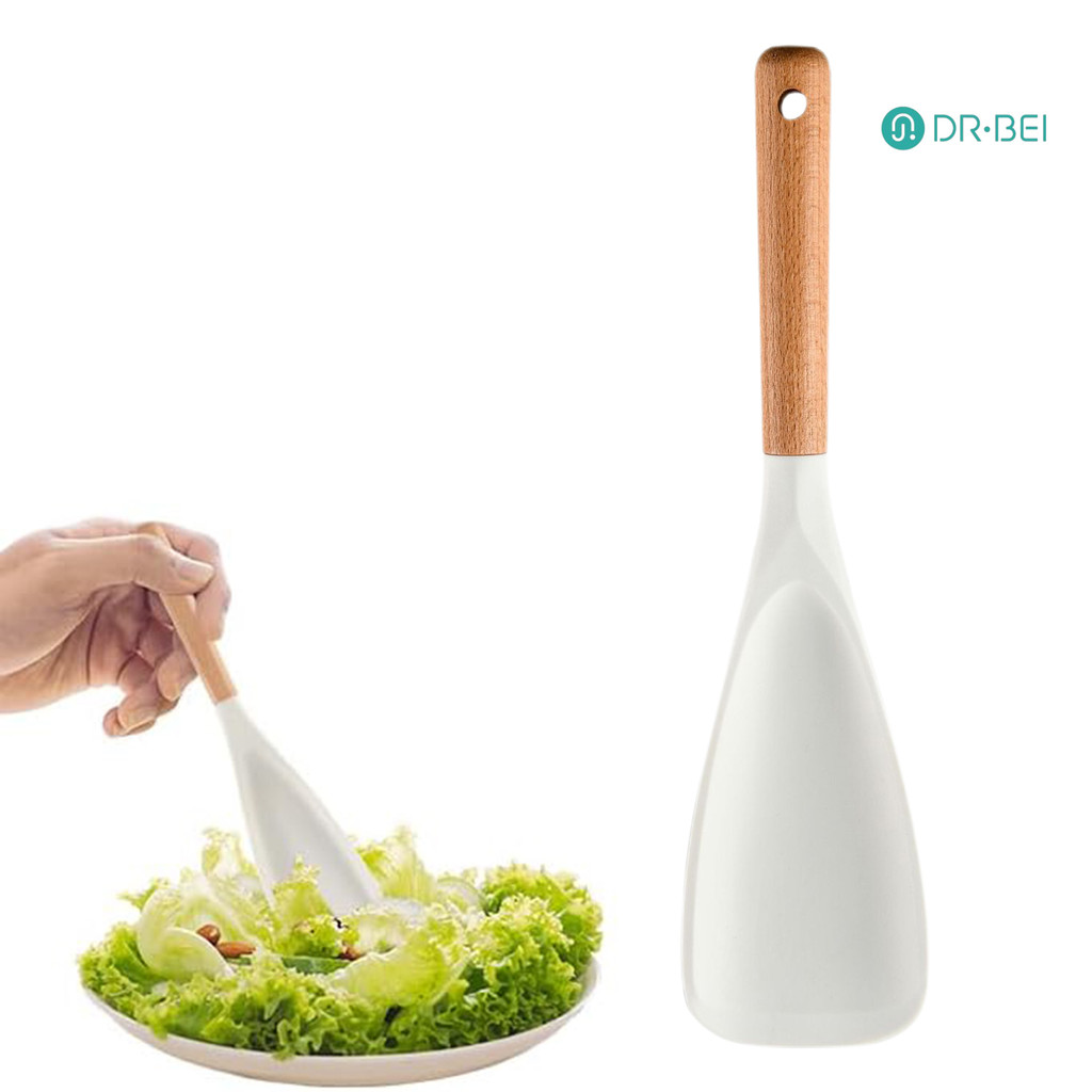 Dr.bei ช้อนทําอาหารซิลิโคนสําหรับเครื่องครัว Nonstick BPA-Free Wood Handle ทนความร้อนผัด Scoop สําหร